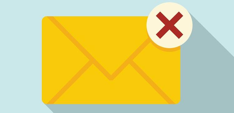 Illustration af en konvolut med et rødt kryds i højre hjørne, som signalerer "Slet".