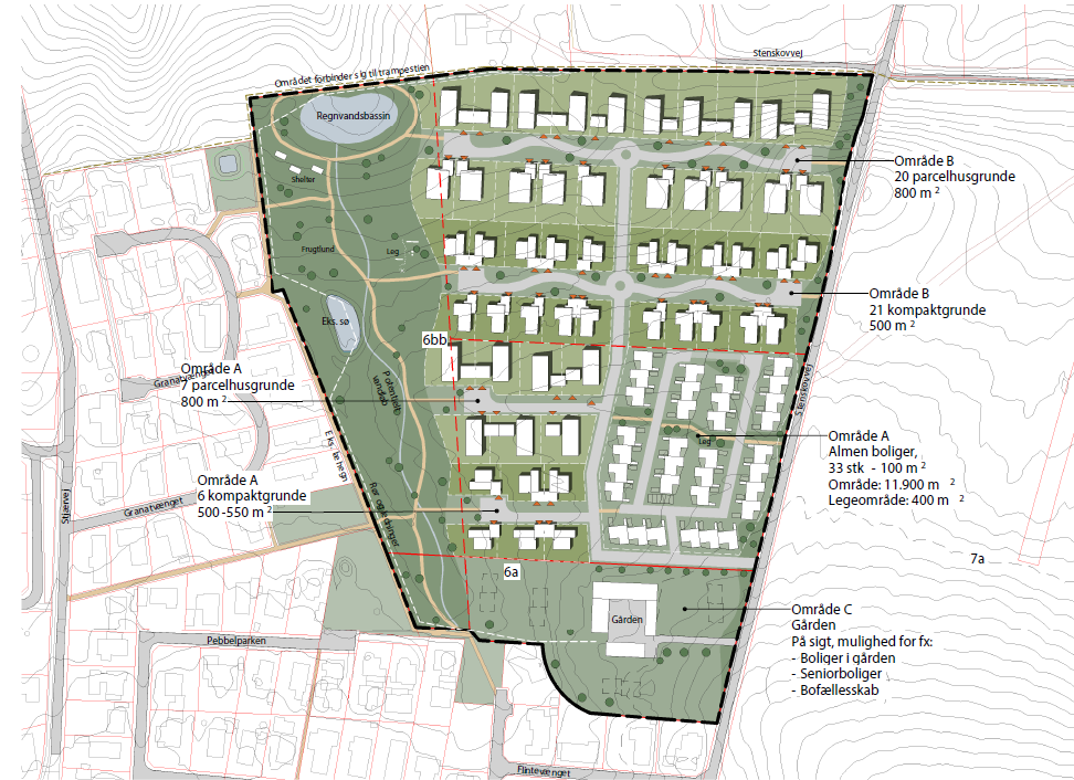 Forslag til dispositionsplan for nyt boligområde på Stenskovvej i Stjær